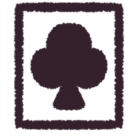 a dark magenta clubs on a white card with a dark magenta border